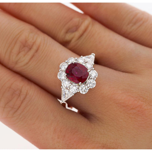 AGL Certified 1.76 Carat Burma Ruby Pigeon's Blood Red No Heat Classic Burma Ruby Ring