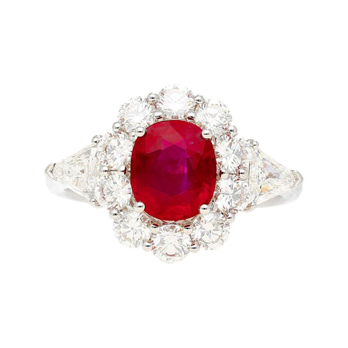 AGL Certified 1.76 Carat Burma Ruby Pigeon's Blood Red No Heat Classic Burma Ruby Ring