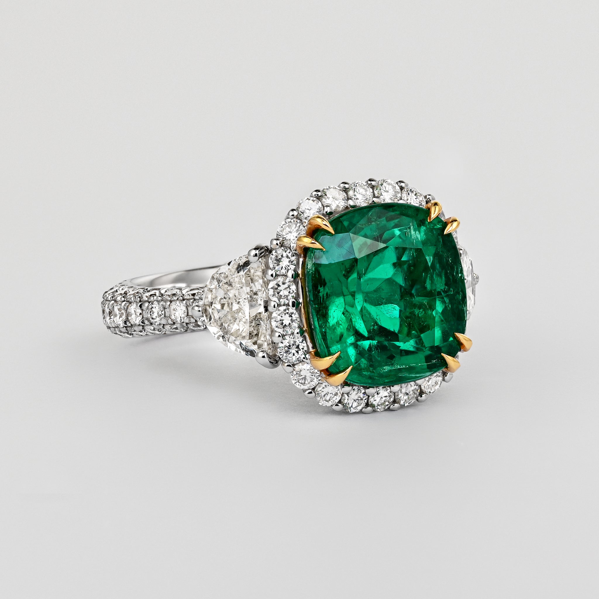 AGL Certified 3.52ct Cushion Colombian Emerald Half Moon Diamond Ring