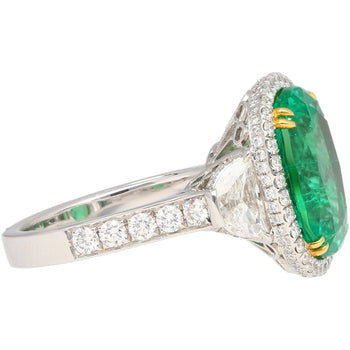 Bague certifiée AGL avec émeraude colombienne taille Coussin 7.36 carats sans huile et diamants taille demi-lune – Assay Jewelers