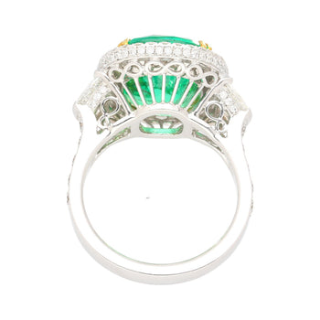 Bague en émeraude colombienne taille Coussin de 7,36 carats, certifiée AGL, sans huile, avec diamants taille demi-lune – Assay Jewelers