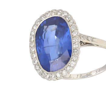 AGL Certified 7.76 Carat No Heat Burma Oval Blue Sapphire Vintage Edwardian Ring in Platinum – Assay Jewelers
