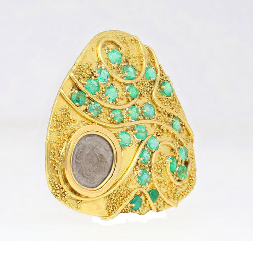 Antique Italian Coin Signed Gage in 18K Gold Brooch