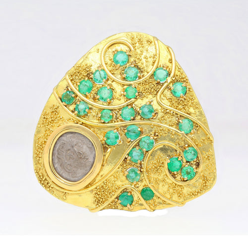 Antique Italian Coin Signed Gage in 18K Gold Brooch