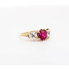 Antique Red Spinel and Old Mine Diamond 14K Yellow Gold Three-Stone Ring