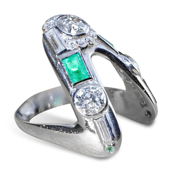 Bague antique Art déco en palladium, émeraude et diamant – Assay Jewelers