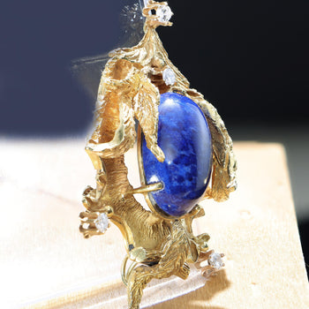 Broche Pendentif Art déco en lapis-lazuli et diamant, or jaune 18K – Assay Jewelers