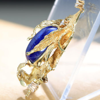 Broche Pendentif Art déco en lapis-lazuli et diamant, or jaune 18K – Assay Jewelers