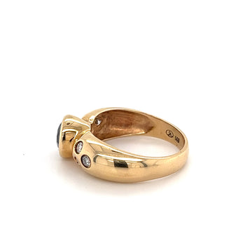 Bezel Set Blue Sapphire and Diamond Ring in 14k Yellow Gold – Assay Jewelers