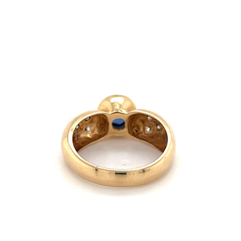 Bezel Set Blue Sapphire and Diamond Ring in 14k Yellow Gold – Assay Jewelers