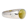 Bezel Set Chrysoberyl Cat's Eye and Diamond Three Stone Ring in 18K White Gold