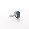 Black Opal Doublet & Diamond Pave Shoulder 14K White Gold Statement Ring