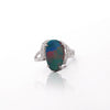 Black Opal Doublet & Diamond Pave Shoulder 14K White Gold Statement Ring