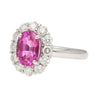 CGTL Certified 3.96 Carat Oval Cut Pink Sapphire and Diamond Halo Ring in 18k White Gold