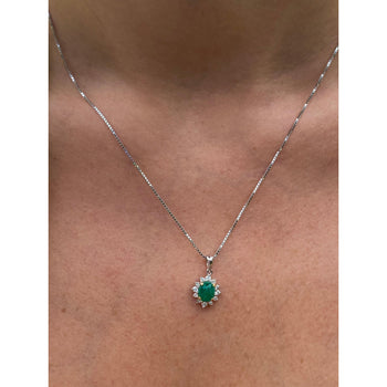 Cabochon Cut Emerald and Diamond pendant in 18k white gold floral/star design – Assay Jewelers