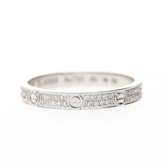 Cartier Love 18K White Gold Full Diamond Pavé Screw Motif Wedding Band Ring