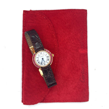 Cartier Paris 18K Gold and Leather 28MM Manual Wind Baguette Ruby and Diamond Watch – Assay Jewelers