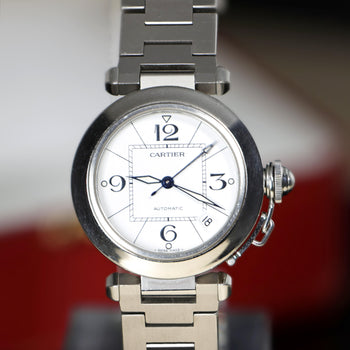 Cartier Pasha C W31074M7 35mm Steel White Arabic Dial Automatic Full Set Watch – Assay Jewelers