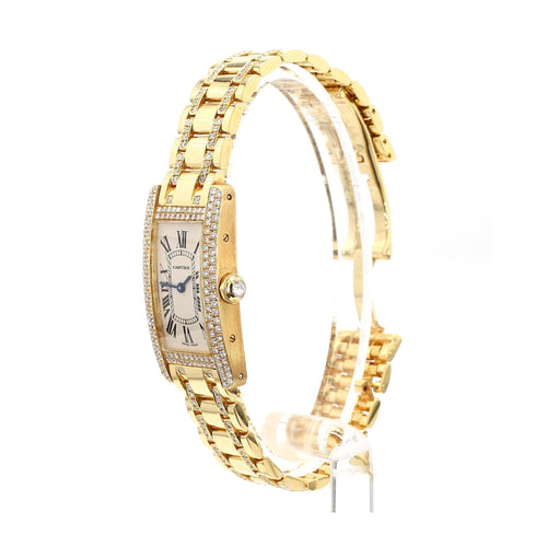 Cartier Tank Américaine Diamond Bezel Quartz 18K Gold Watch