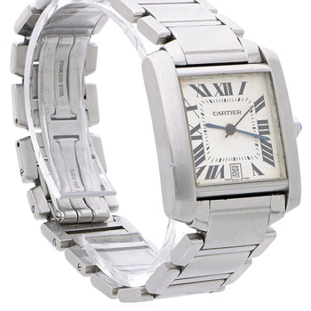 Cartier Tank Francaise 2302 Large Steel Guilloche Roman Dial Blue Hands Watch – Assay Jewelers
