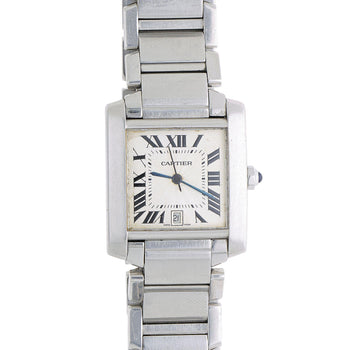 Cartier Tank Francaise 2302 Large Steel Guilloche Roman Dial Blue Hands Watch – Assay Jewelers