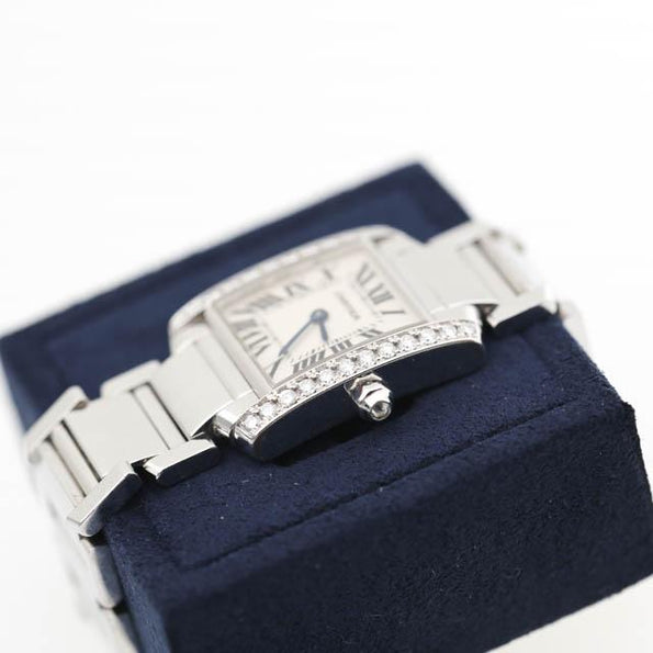 Cartier Tank Française 2403 18K White Gold Diamond Bezel Quartz 21mm Watch
