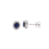 Certified 1 Carat Oval Blue Sapphire Diamond Halo Stud Earrings