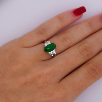 Certified 2.69 Carat Oval Bright Green Untreated A Jadeite Jade Platinum Ring – Assay Jewelers