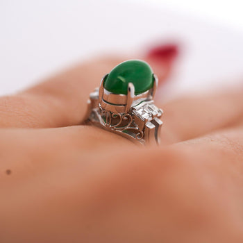 Certified 2.69 Carat Oval Bright Green Untreated A Jadeite Jade Platinum Ring – Assay Jewelers