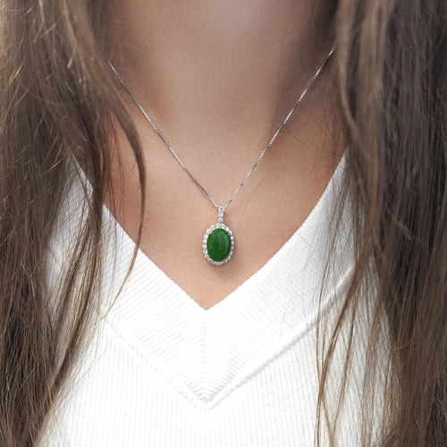 Certified 5.11 Carat Jadeite Jade and Diamond Platinum Pendant Necklace