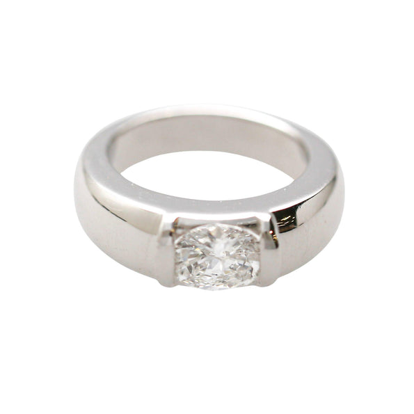 Chaumet Paris GIA Certified Cushion Cut Diamond 18K White Gold Tension Set Ring