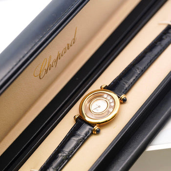 Chopard Happy Sport 4116 18K Gold Five Diamond Quartz On Blue Leather Watch – Assay Jewelers