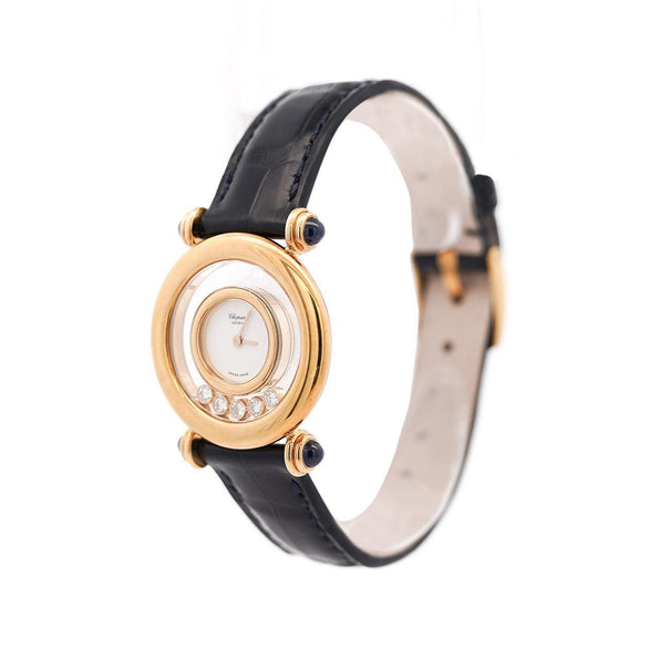 Chopard Happy Sport 4116 18K Gold Five Diamond Quartz On Blue Leather Watch