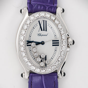 Chopard Happy Sport Floating Diamond & Diamond Bezel Purple Leather Strap Watch – Assay Jewelers