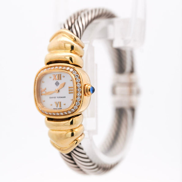 David Yurman Mother of Pearl Diamond Bezel 18K Gold Silver Vintage 1990s Watch