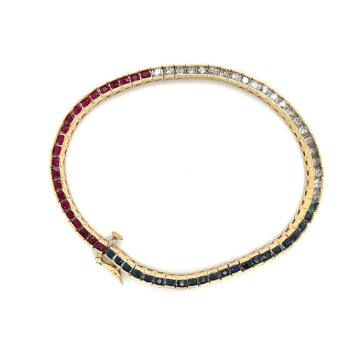 Diamond Ruby and Sapphire Bracelet | Red White and Blue Gemstone Tennis Bracelet