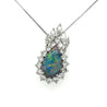 Drop Shaped Black Opal with Marquise & Round Diamond Halo Pendant Or Brooch in 14K White Gold