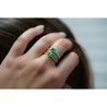 Emerald & Diamond Ribbed Shank Thin Stacking Ring 18K Gold