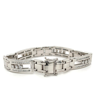 Floating Channel Set Natural Diamond Mens Link Bracelet in 14K White Gold – Assay Jewelers