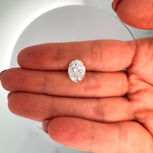 GIA 4.02 Carat Oval Cut Diamond E/VS2 Three Stone Half Moon Sidestone Ring
