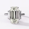 GIA 6.16 Carat Emerald Cut Diamond and Trapezoid Three Stone Engagement Ring