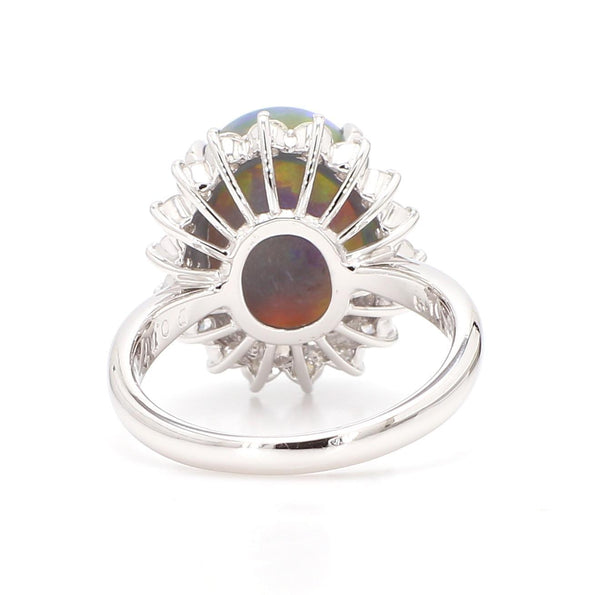 GIA Cert. 5.10 Carat Untreated Black Opal Diamond Halo Platinum Starburst Ring