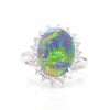 GIA Cert. 5.10 Carat Untreated Black Opal Diamond Halo Platinum Starburst Ring