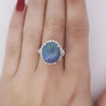 GIA Cert. 8.45 Ct Black Opal &amp; Diamond Halo Platinum Ring