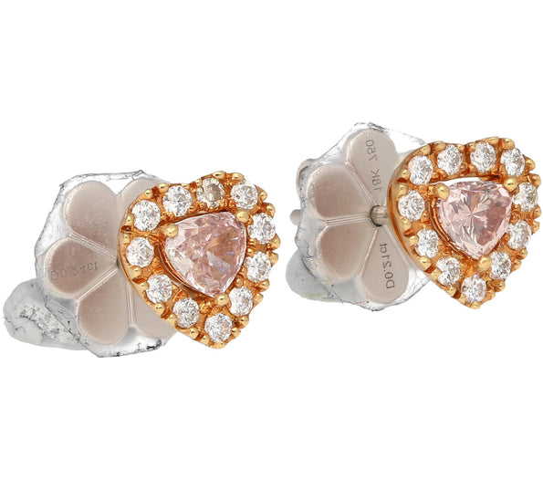 GIA Certified 0.45 Carat Heart Pink Diamond Platinum 18K Rose Gold Stud Earrings