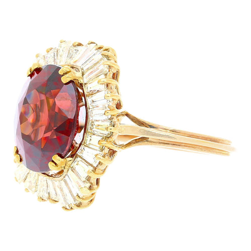 GIA Certified 10.40 Carat Red Zircon & Diamond Ballerina Cocktail Ring