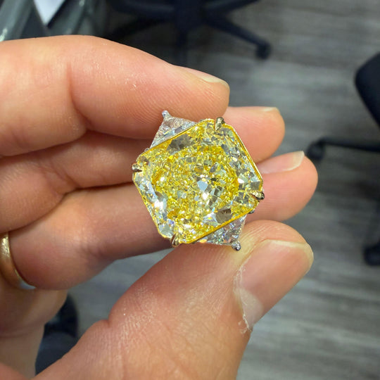 GIA Certified 13.03 Carat Flawless Radiant Fancy Yellow Diamond Ring