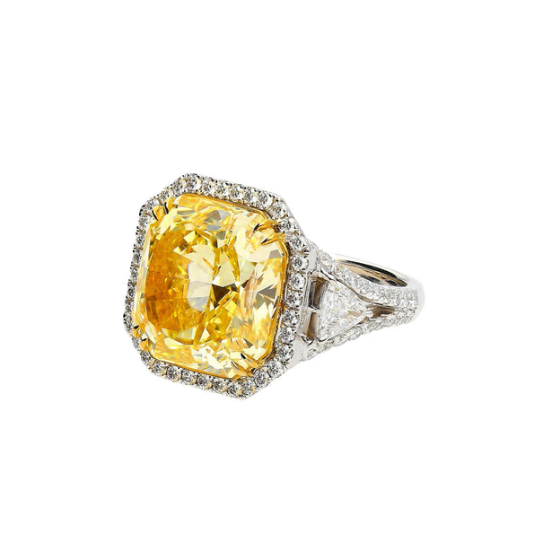 GIA Certified 13.14 Carat Fancy Intense Yellow Diamond VVS1 Halo 18K Ring