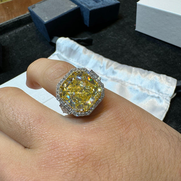 GIA Certified 13.14 Carat Fancy Intense Yellow Diamond VVS1 Halo 18K Ring