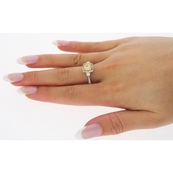 GIA Certified 1.24 Carat Radiant Cut Yellow (Y-Z) Diamond Engagement Ring in 18K White Gold – Assay Jewelers